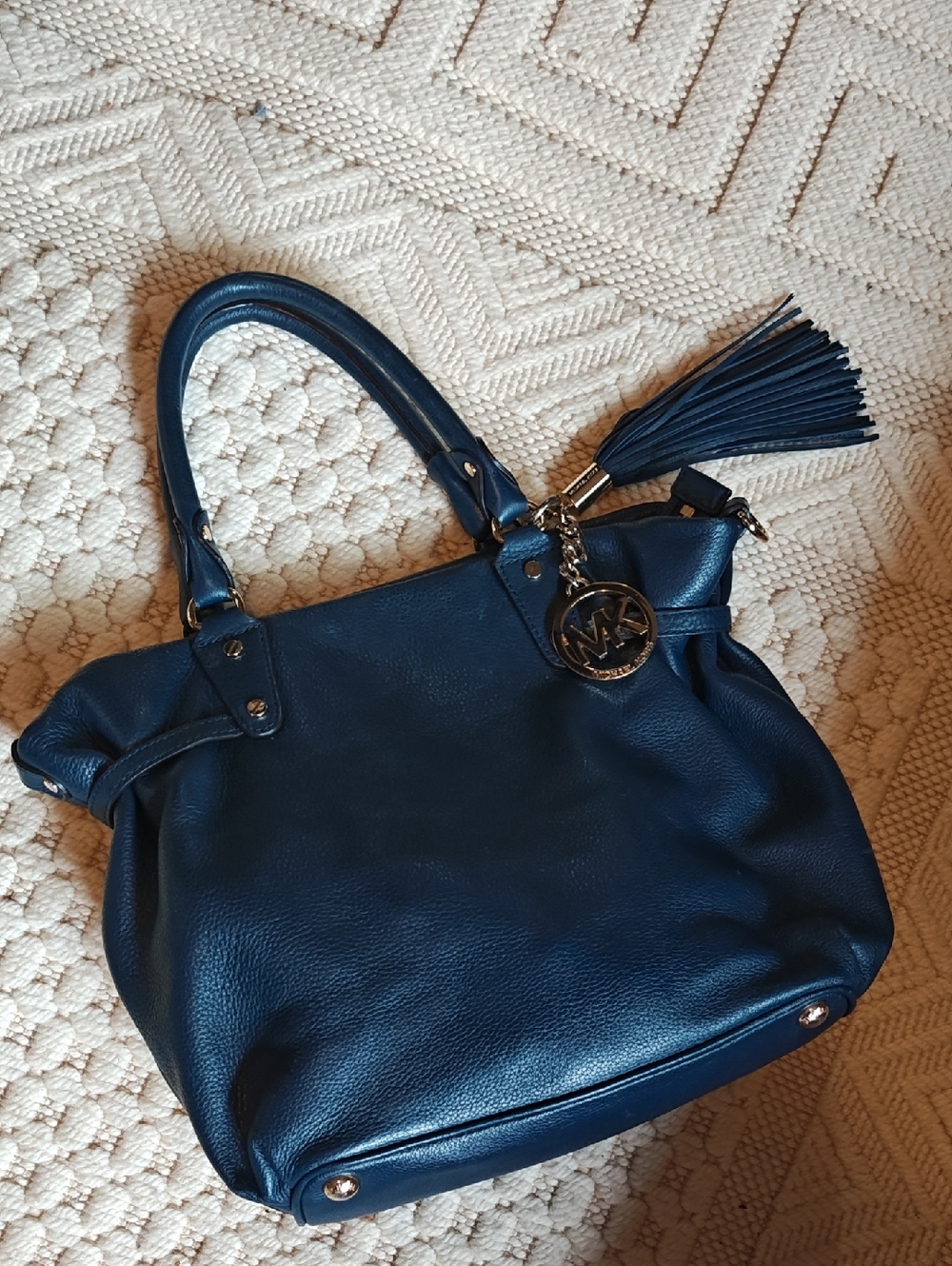 Michael Kors Deep Navy Leather Tote with Tassel Charm